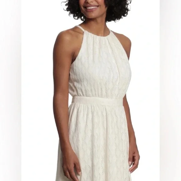 NWT London Times Off-White Diamond Lace Midi Sleeveless Dress (16) - Picture 3 of 8